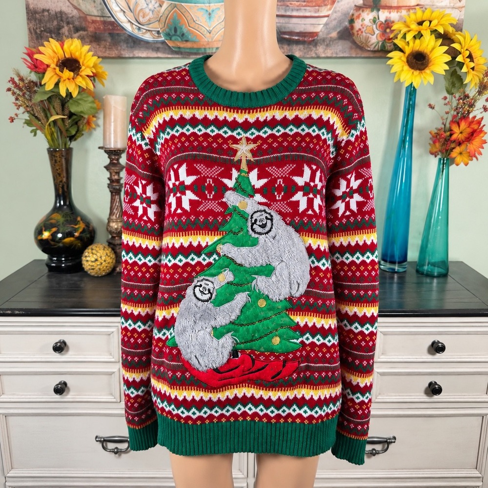 33 Degrees Ugly Christmas Sweater Yeti Tree Sloth Fair Isle Holiday